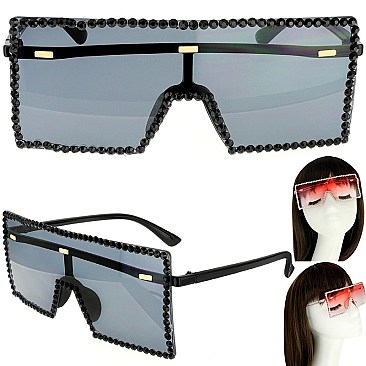 TRENDY SPARKLING RHINESTONE RECTANGULAR SUNGLASSES