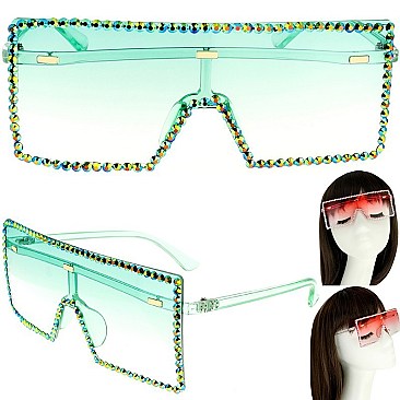 TRENDY SPARKLING RHINESTONE RECTANGULAR SUNGLASSES