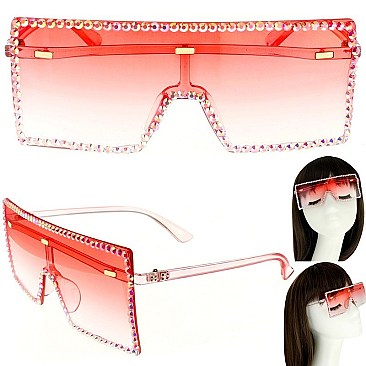 TRENDY SPARKLING RHINESTONE RECTANGULAR SUNGLASSES