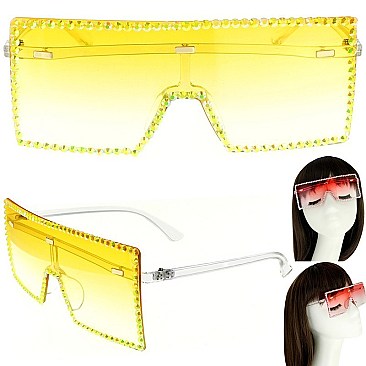 TRENDY SPARKLING RHINESTONE RECTANGULAR SUNGLASSES