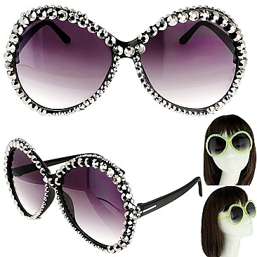 STYLISH SPARKLING RHINESTONE ROUND SUNGLASSES