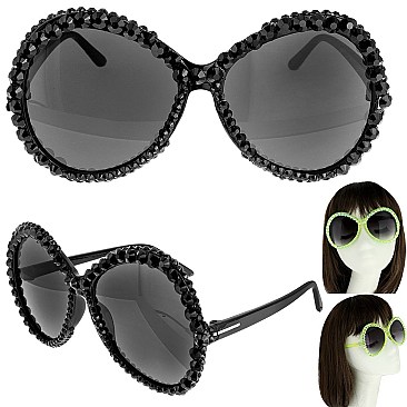 STYLISH SPARKLING RHINESTONE ROUND SUNGLASSES