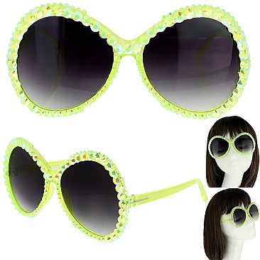 STYLISH SPARKLING RHINESTONE ROUND SUNGLASSES