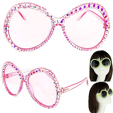 STYLISH SPARKLING RHINESTONE ROUND SUNGLASSES