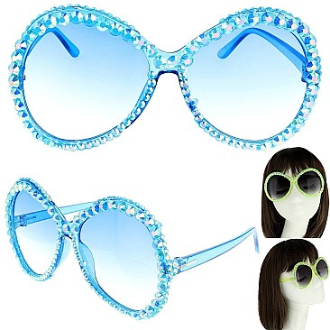 STYLISH SPARKLING RHINESTONE ROUND SUNGLASSES