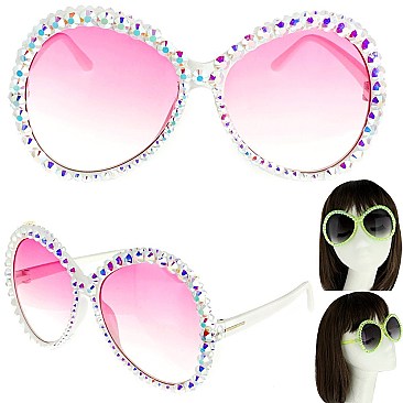 STYLISH SPARKLING RHINESTONE ROUND SUNGLASSES