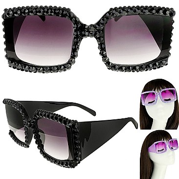 STYLISH SPARKLING RHINESTONE SQUARE SUNGLASSES