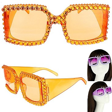 STYLISH SPARKLING RHINESTONE SQUARE SUNGLASSES