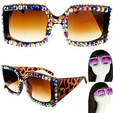 STYLISH SPARKLING RHINESTONE SQUARE SUNGLASSES