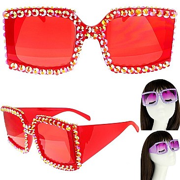 STYLISH SPARKLING RHINESTONE SQUARE SUNGLASSES