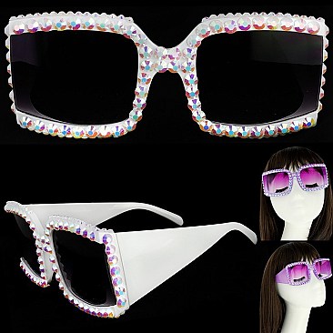 STYLISH SPARKLING RHINESTONE SQUARE SUNGLASSES