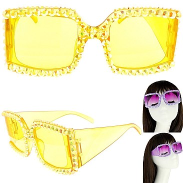 STYLISH SPARKLING RHINESTONE SQUARE SUNGLASSES