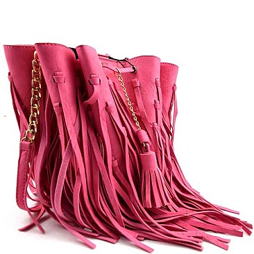 Authentic Bucket Fringed Drawstring Messenger Bag