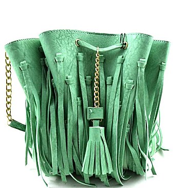 Authentic Bucket Fringed Drawstring Messenger Bag