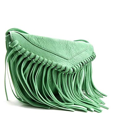 Faux-Leather Body Fringed Flap Messenger Bag