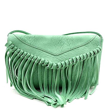 Faux-Leather Body Fringed Flap Messenger Bag