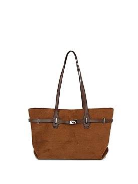 Faux Suede Belted Tote Shopper
