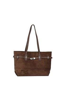Faux Suede Belted Tote Shopper