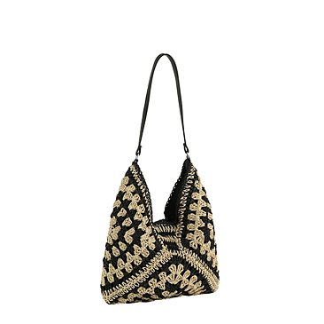 Dual Tone Crochet Woven Shoulder Hobo