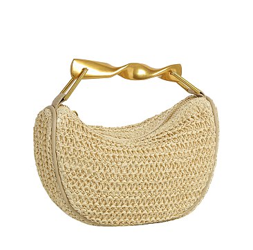 Straw Metal Handle Satchel