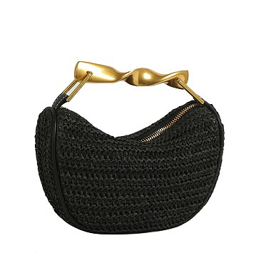 Straw Metal Handle Satchel