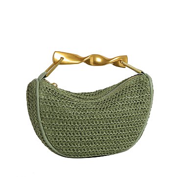 Straw Metal Handle Satchel
