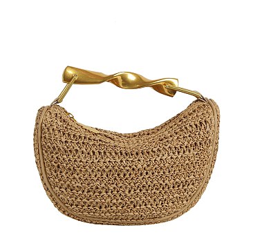 Straw Metal Handle Satchel