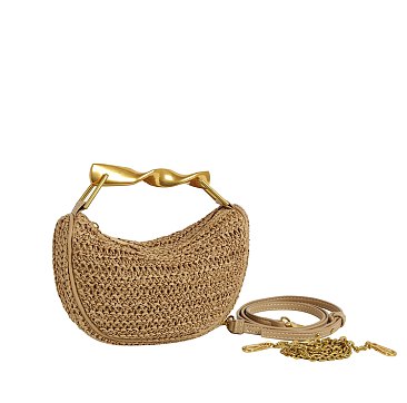 Straw Metal Handle Satchel