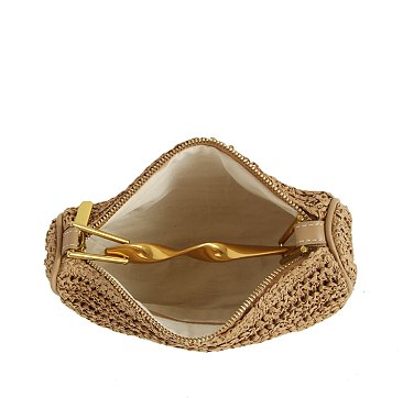 Straw Metal Handle Satchel