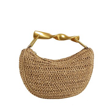 Straw Metal Handle Satchel