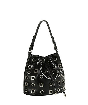 Fashion Rivet Drawstring Bucket Satchel