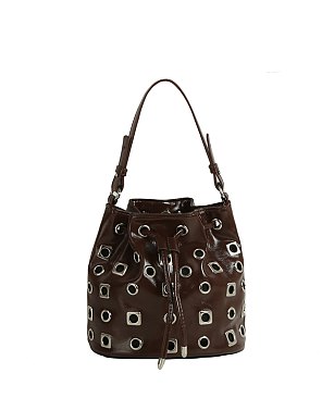 Fashion Rivet Drawstring Bucket Satchel