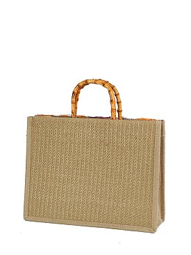 Sequin Embroidery Bamboo Top Handle Satchel