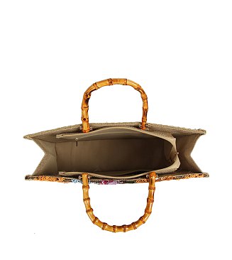 Sequin Embroidery Bamboo Top Handle Satchel