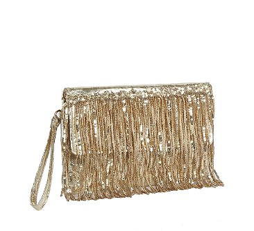 Metallic Sequin Fringe Clutch