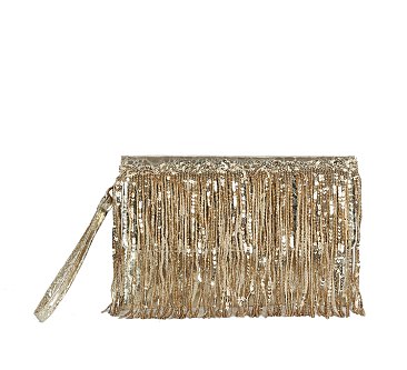 Metallic Sequin Fringe Clutch