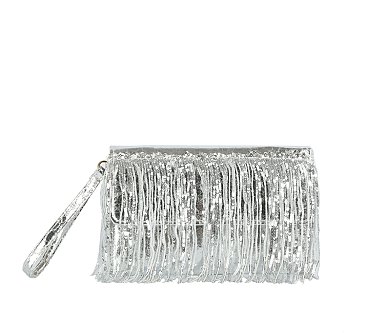Metallic Sequin Fringe Clutch