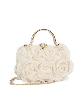 Chiffon Rose Floral Clutch Evening Bag