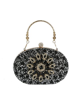 Rhinestone Floral Evening Bag Clutch