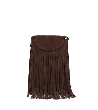 Faux Suede Fringe Crossbody Bag