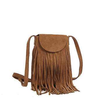 Faux Suede Fringe Crossbody Bag