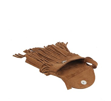 Faux Suede Fringe Crossbody Bag