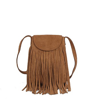 Faux Suede Fringe Crossbody Bag