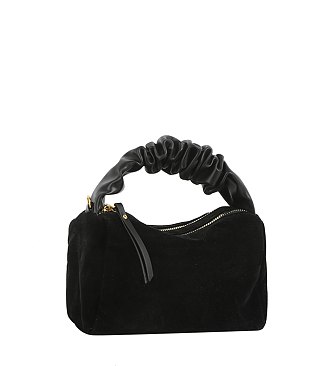 Faux Suede Ruched Handle Satchel