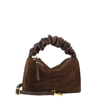 Faux Suede Ruched Handle Satchel