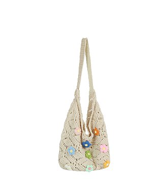 Flower Charm Crochet Hobo Bag