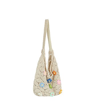 Flower Charm Crochet Hobo Bag