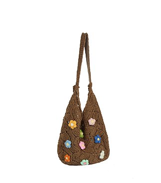 Flower Charm Crochet Hobo Bag