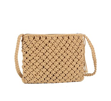 Crocheted Woven Macrame Crossbody Bag