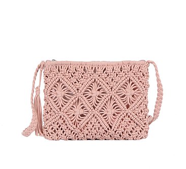 Crocheted Woven Macrame Crossbody Bag